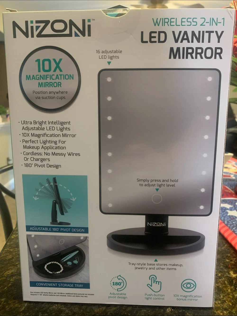 NEVER USED! Black Wireless 2-in-1 LED Vanity Mirror